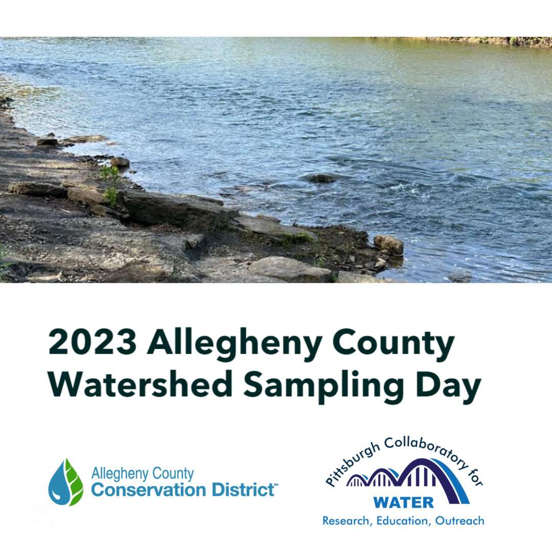creek with descriptive text "2023 Allegheny County Watershed Sampling Day"